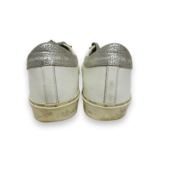 GOLDEN GOOSE White Leather Metallic Hi-Star Floral Print Sneakers Size 40 US 10 - Picture 6 of 8